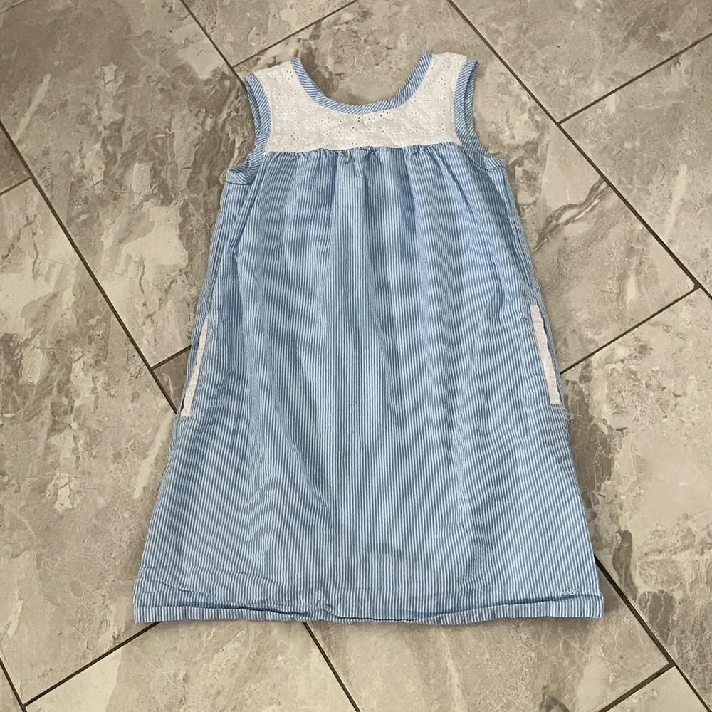 Vineyard Vines Girl's Sleeveless Blue Striped Seersucker Dress | 12